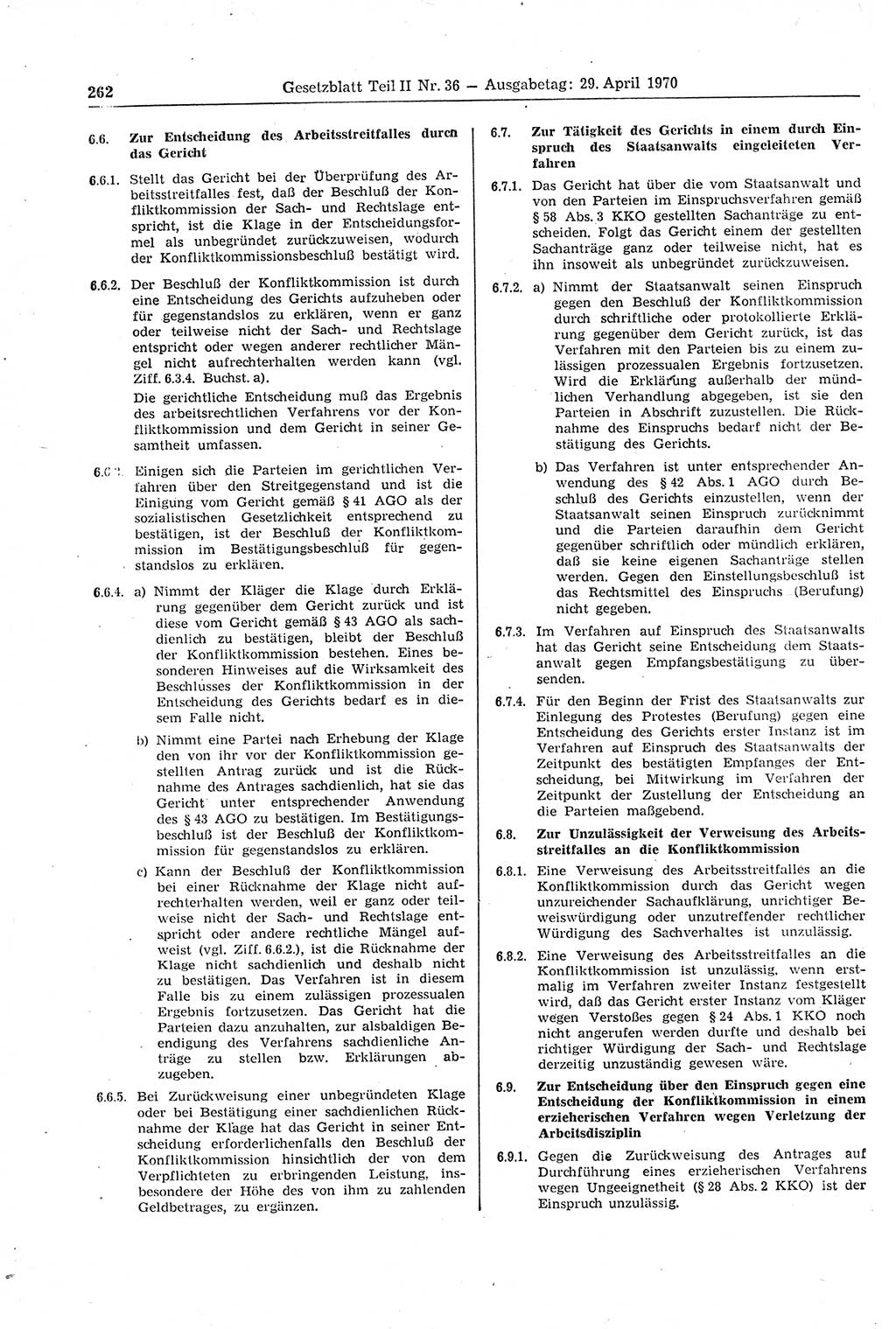 Gesetzblatt (GBl.) der Deutschen Demokratischen Republik (DDR) Teil ⅠⅠ 1970, Seite 262 (GBl. DDR ⅠⅠ 1970, S. 262)