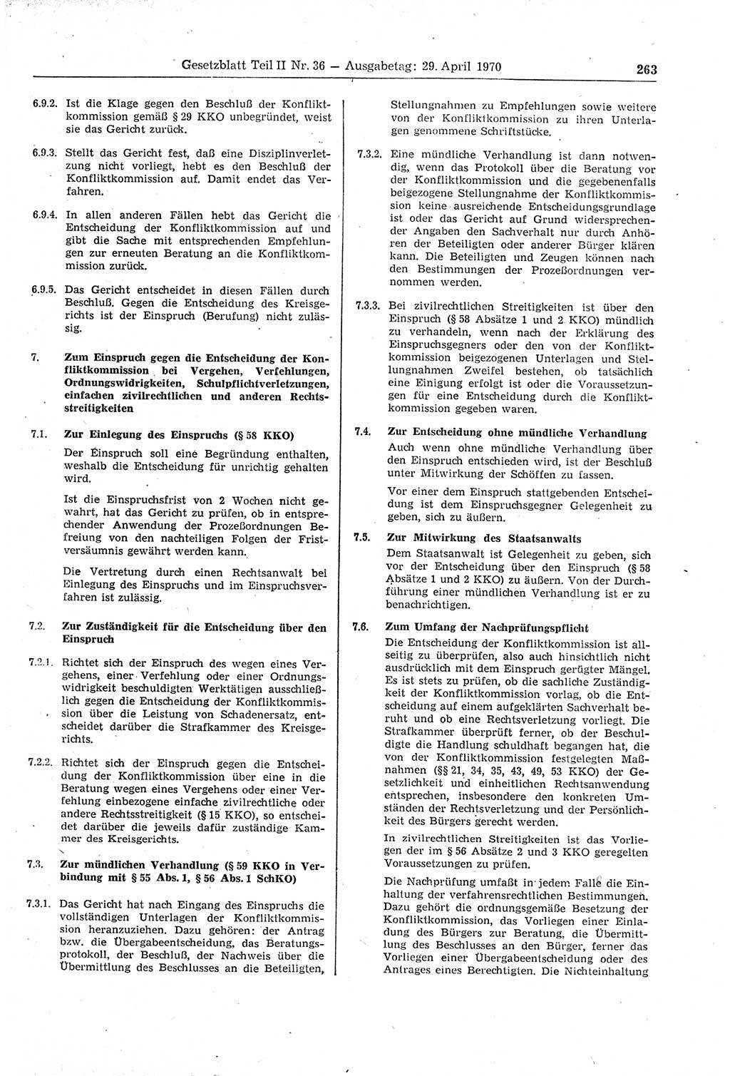 Gesetzblatt (GBl.) der Deutschen Demokratischen Republik (DDR) Teil ⅠⅠ 1970, Seite 263 (GBl. DDR ⅠⅠ 1970, S. 263)