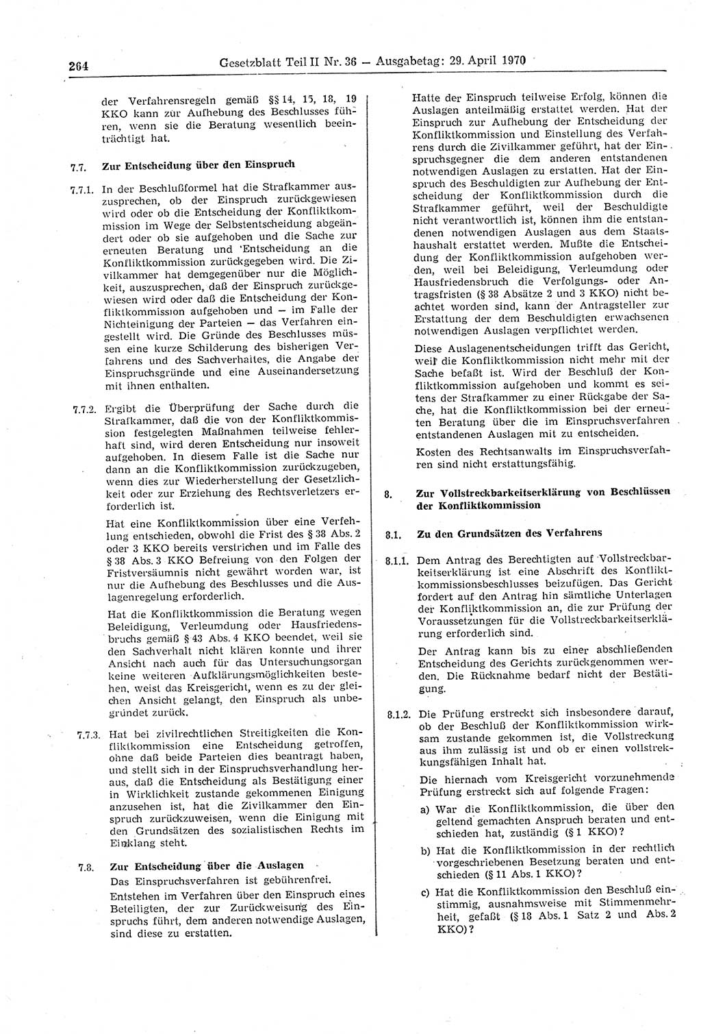 Gesetzblatt (GBl.) der Deutschen Demokratischen Republik (DDR) Teil ⅠⅠ 1970, Seite 264 (GBl. DDR ⅠⅠ 1970, S. 264)