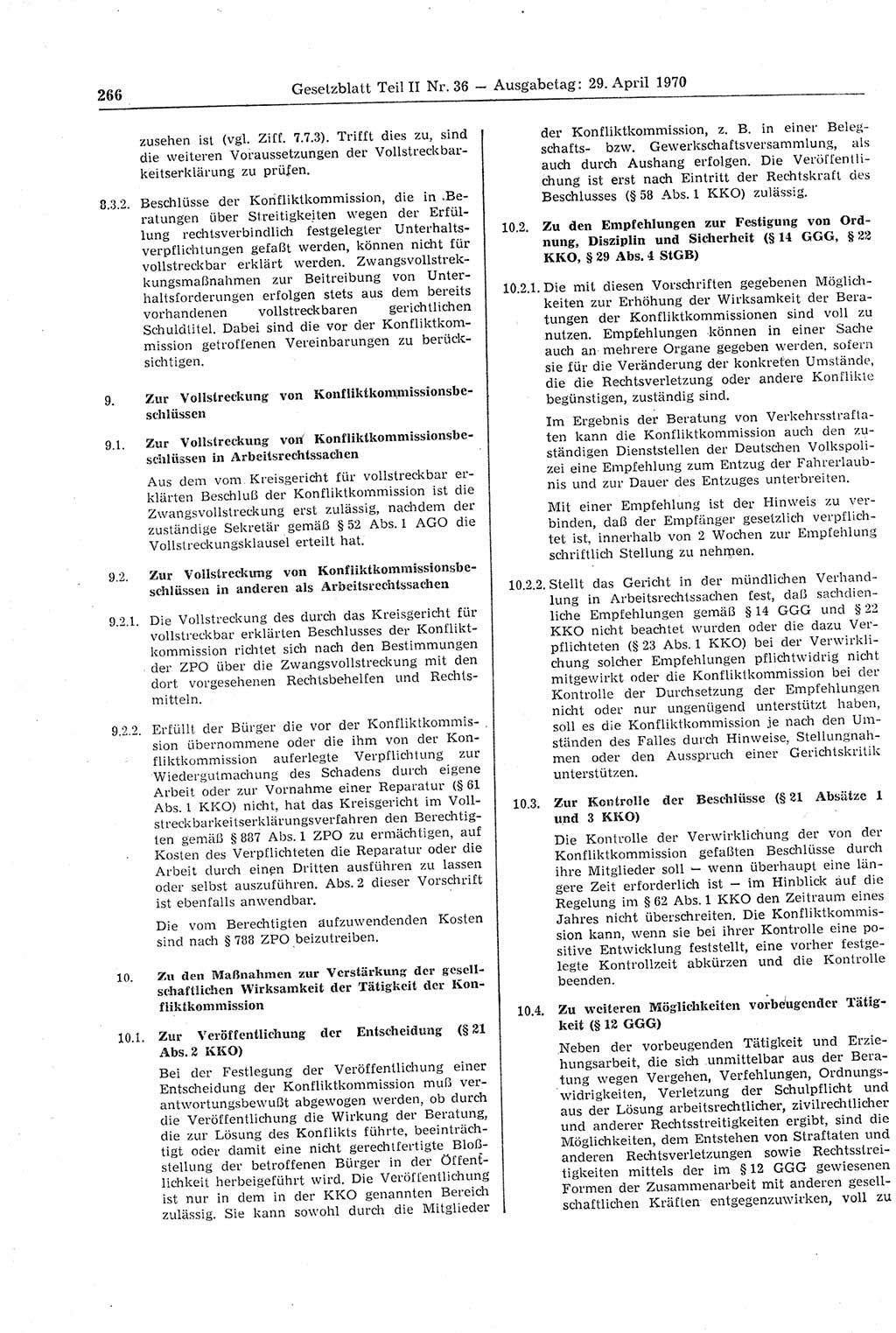 Gesetzblatt (GBl.) der Deutschen Demokratischen Republik (DDR) Teil ⅠⅠ 1970, Seite 266 (GBl. DDR ⅠⅠ 1970, S. 266)