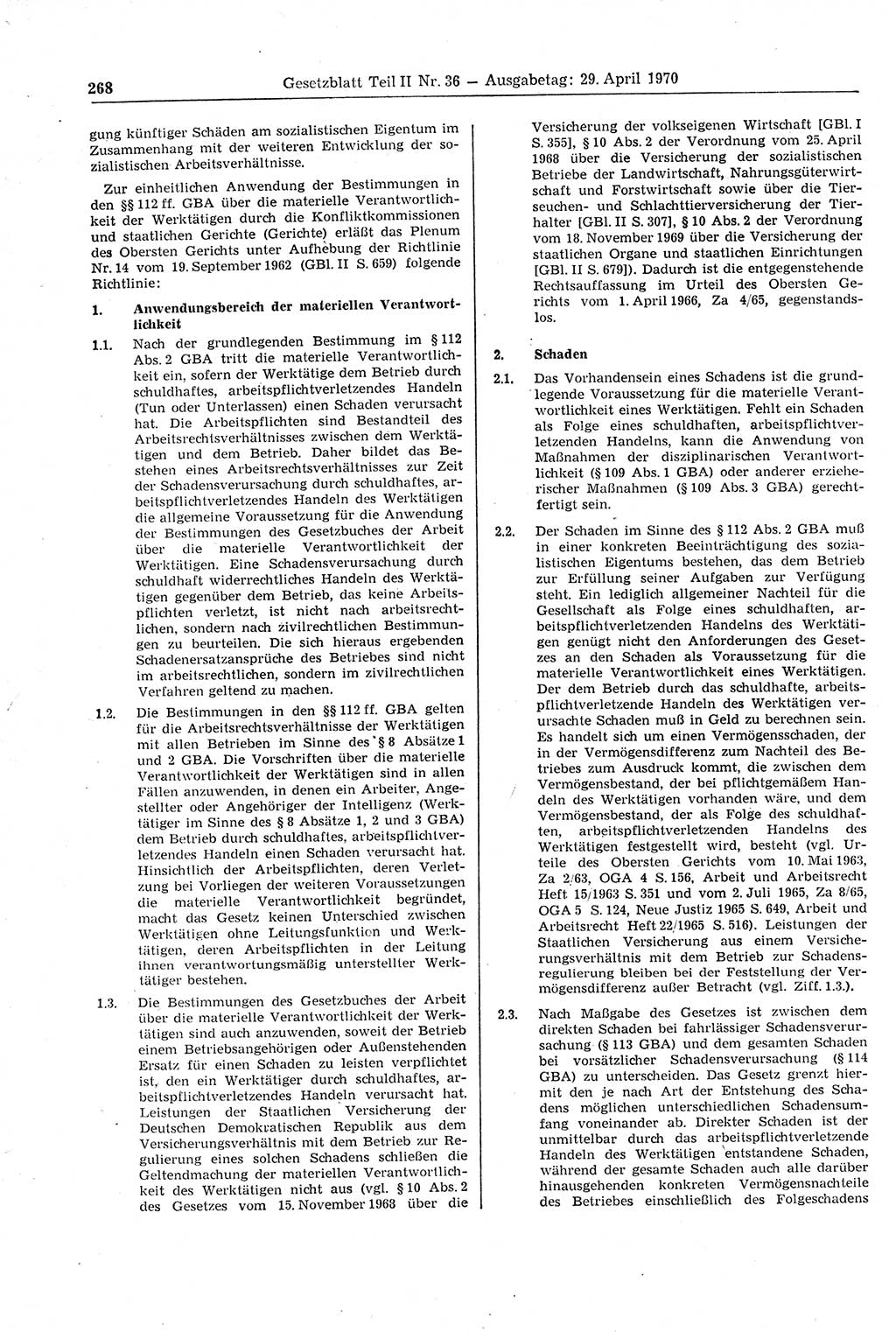 Gesetzblatt (GBl.) der Deutschen Demokratischen Republik (DDR) Teil ⅠⅠ 1970, Seite 268 (GBl. DDR ⅠⅠ 1970, S. 268)