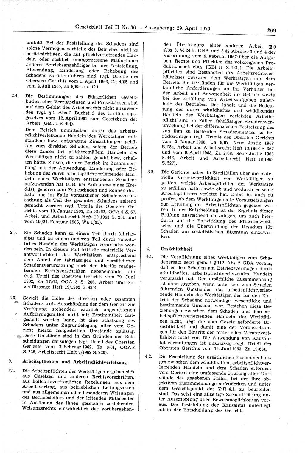 Gesetzblatt (GBl.) der Deutschen Demokratischen Republik (DDR) Teil ⅠⅠ 1970, Seite 269 (GBl. DDR ⅠⅠ 1970, S. 269)