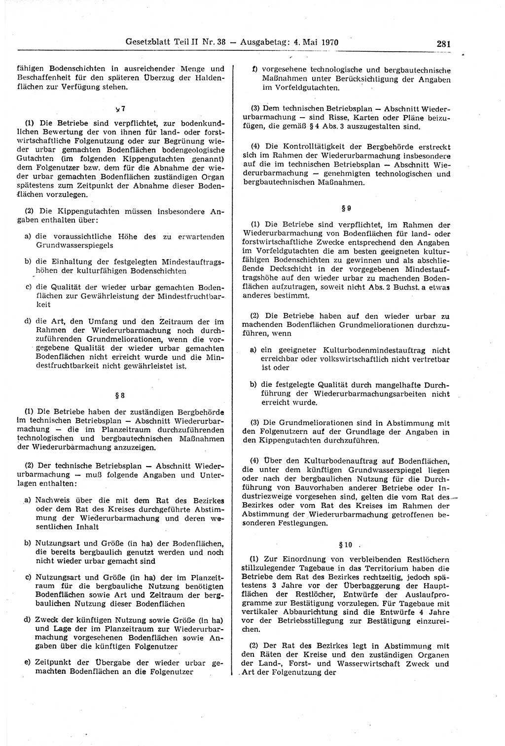 Gesetzblatt (GBl.) der Deutschen Demokratischen Republik (DDR) Teil ⅠⅠ 1970, Seite 281 (GBl. DDR ⅠⅠ 1970, S. 281)