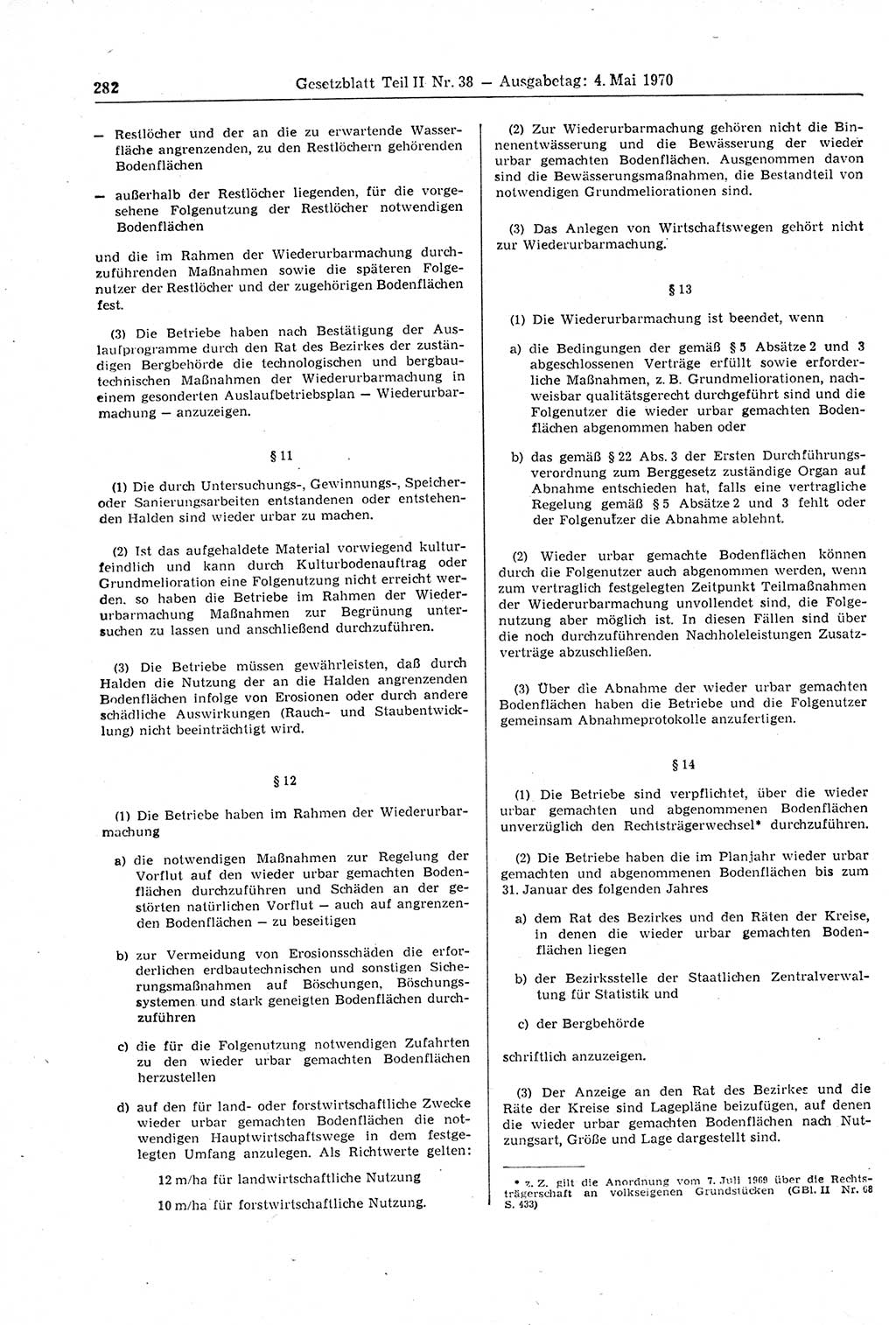 Gesetzblatt (GBl.) der Deutschen Demokratischen Republik (DDR) Teil ⅠⅠ 1970, Seite 282 (GBl. DDR ⅠⅠ 1970, S. 282)