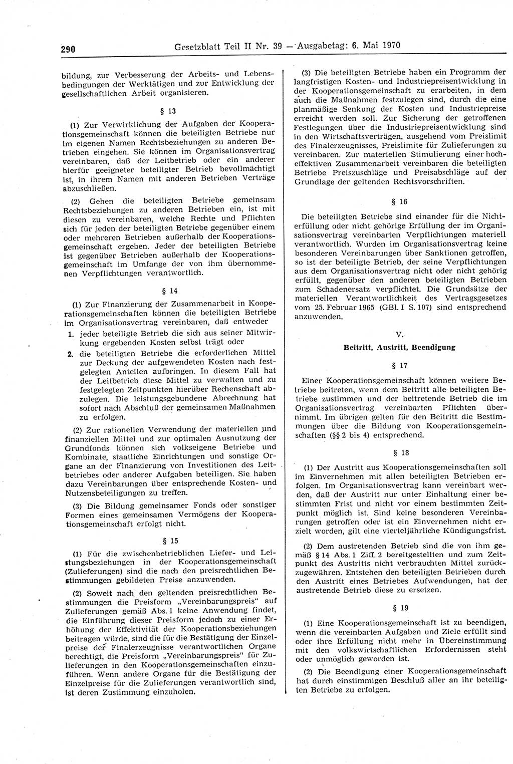 Gesetzblatt (GBl.) der Deutschen Demokratischen Republik (DDR) Teil ⅠⅠ 1970, Seite 290 (GBl. DDR ⅠⅠ 1970, S. 290)