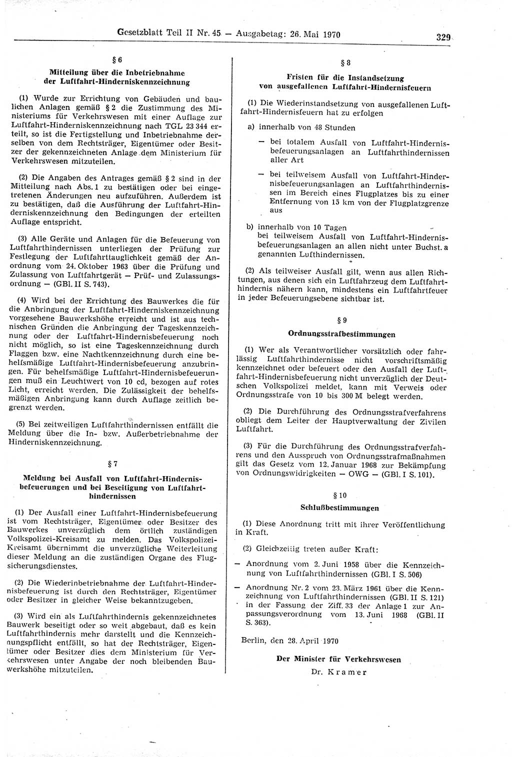 Gesetzblatt (GBl.) der Deutschen Demokratischen Republik (DDR) Teil ⅠⅠ 1970, Seite 329 (GBl. DDR ⅠⅠ 1970, S. 329)