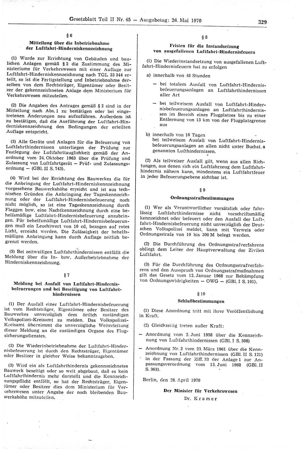 Gesetzblatt (GBl.) der Deutschen Demokratischen Republik (DDR) Teil ⅠⅠ 1970, Seite 329 (GBl. DDR ⅠⅠ 1970, S. 329)