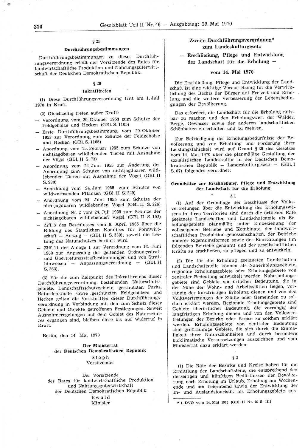 Gesetzblatt (GBl.) der Deutschen Demokratischen Republik (DDR) Teil ⅠⅠ 1970, Seite 336 (GBl. DDR ⅠⅠ 1970, S. 336)