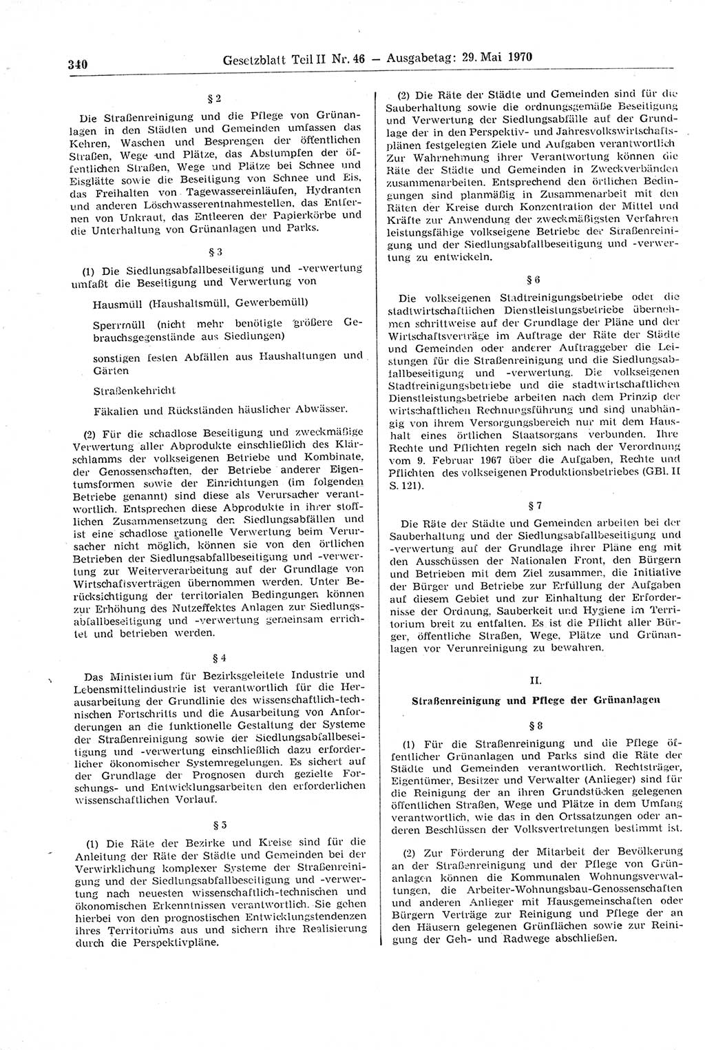 Gesetzblatt (GBl.) der Deutschen Demokratischen Republik (DDR) Teil ⅠⅠ 1970, Seite 340 (GBl. DDR ⅠⅠ 1970, S. 340)
