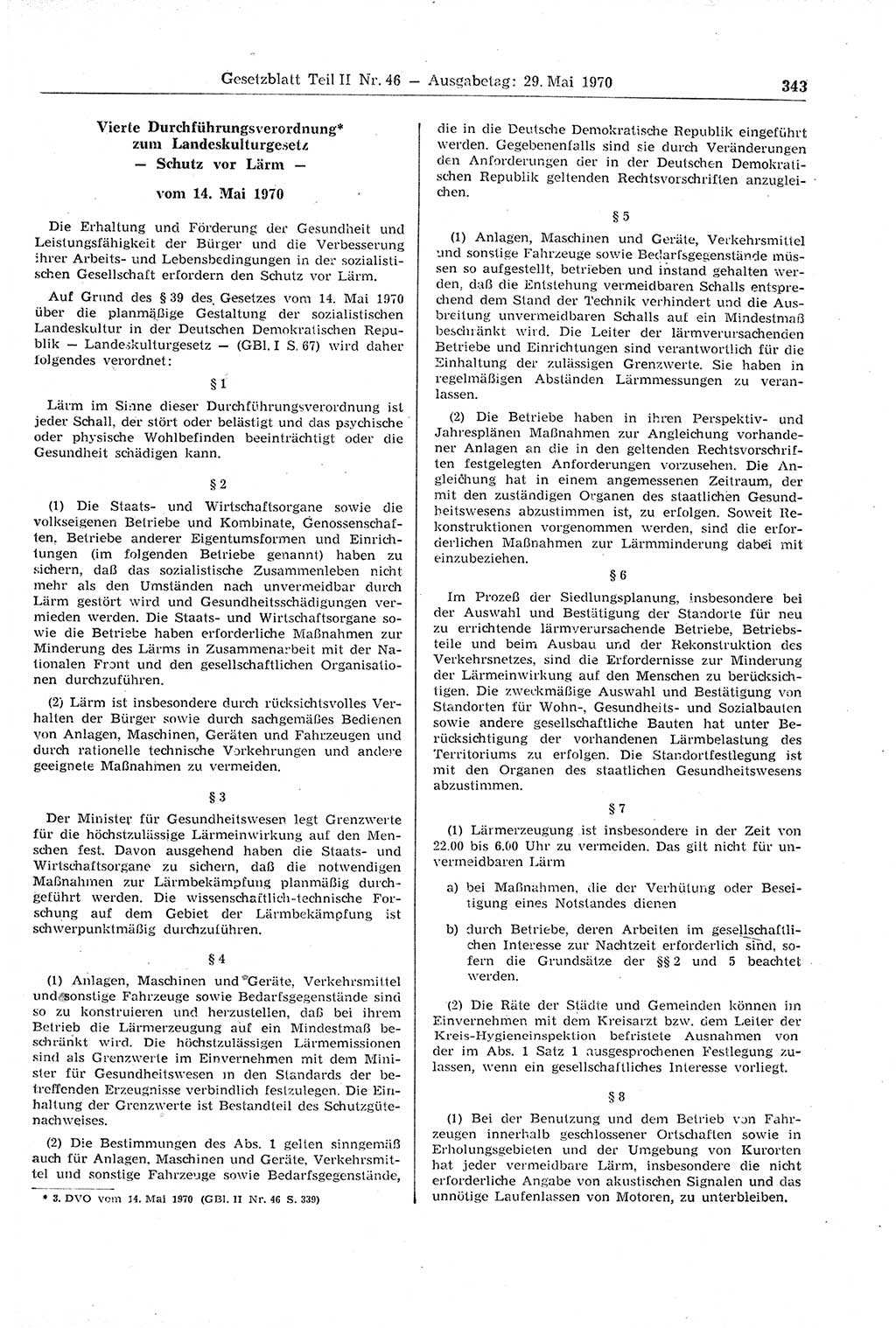 Gesetzblatt (GBl.) der Deutschen Demokratischen Republik (DDR) Teil ⅠⅠ 1970, Seite 343 (GBl. DDR ⅠⅠ 1970, S. 343)