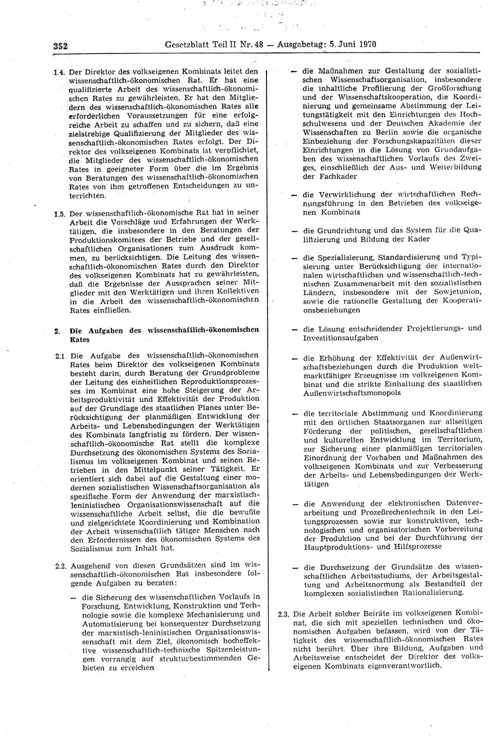 Gesetzblatt (GBl.) der Deutschen Demokratischen Republik (DDR) Teil ⅠⅠ 1970, Seite 352 (GBl. DDR ⅠⅠ 1970, S. 352)