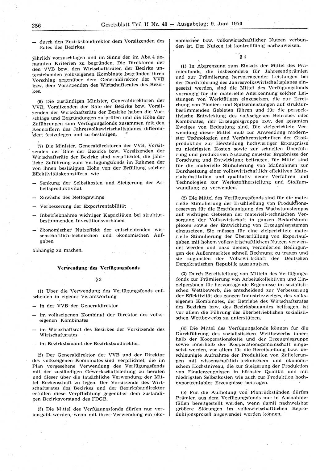 Gesetzblatt (GBl.) der Deutschen Demokratischen Republik (DDR) Teil ⅠⅠ 1970, Seite 356 (GBl. DDR ⅠⅠ 1970, S. 356)