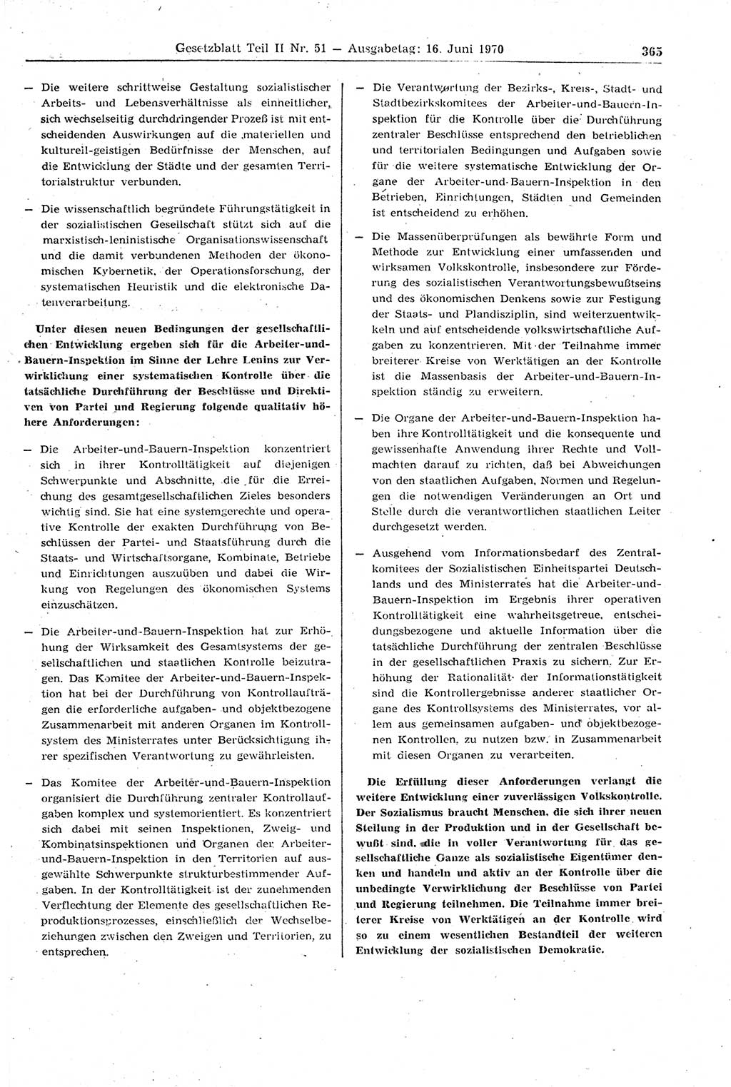 Gesetzblatt (GBl.) der Deutschen Demokratischen Republik (DDR) Teil ⅠⅠ 1970, Seite 365 (GBl. DDR ⅠⅠ 1970, S. 365)