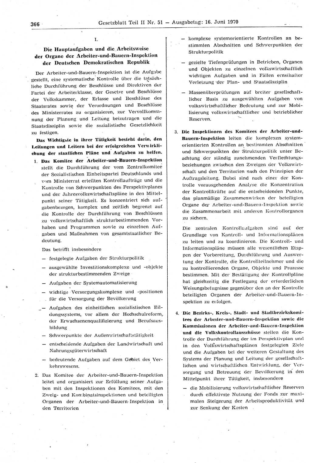 Gesetzblatt (GBl.) der Deutschen Demokratischen Republik (DDR) Teil ⅠⅠ 1970, Seite 366 (GBl. DDR ⅠⅠ 1970, S. 366)