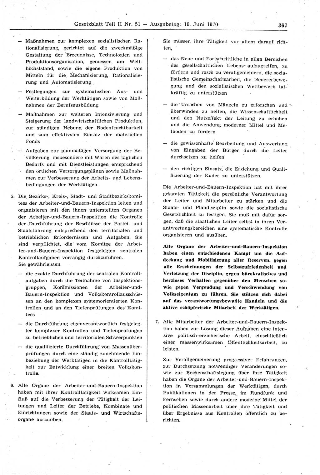 Gesetzblatt (GBl.) der Deutschen Demokratischen Republik (DDR) Teil ⅠⅠ 1970, Seite 367 (GBl. DDR ⅠⅠ 1970, S. 367)
