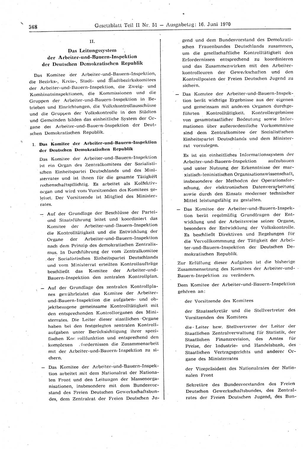 Gesetzblatt (GBl.) der Deutschen Demokratischen Republik (DDR) Teil ⅠⅠ 1970, Seite 368 (GBl. DDR ⅠⅠ 1970, S. 368)