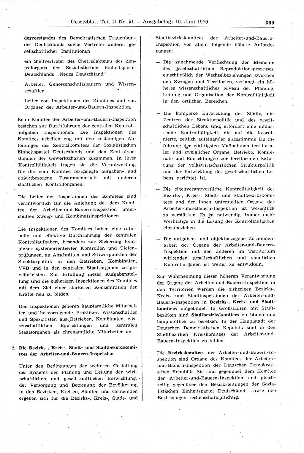 Gesetzblatt (GBl.) der Deutschen Demokratischen Republik (DDR) Teil ⅠⅠ 1970, Seite 369 (GBl. DDR ⅠⅠ 1970, S. 369)