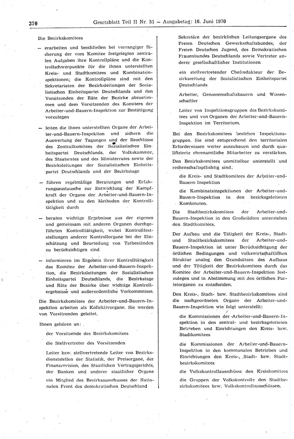Gesetzblatt (GBl.) der Deutschen Demokratischen Republik (DDR) Teil ⅠⅠ 1970, Seite 370 (GBl. DDR ⅠⅠ 1970, S. 370)