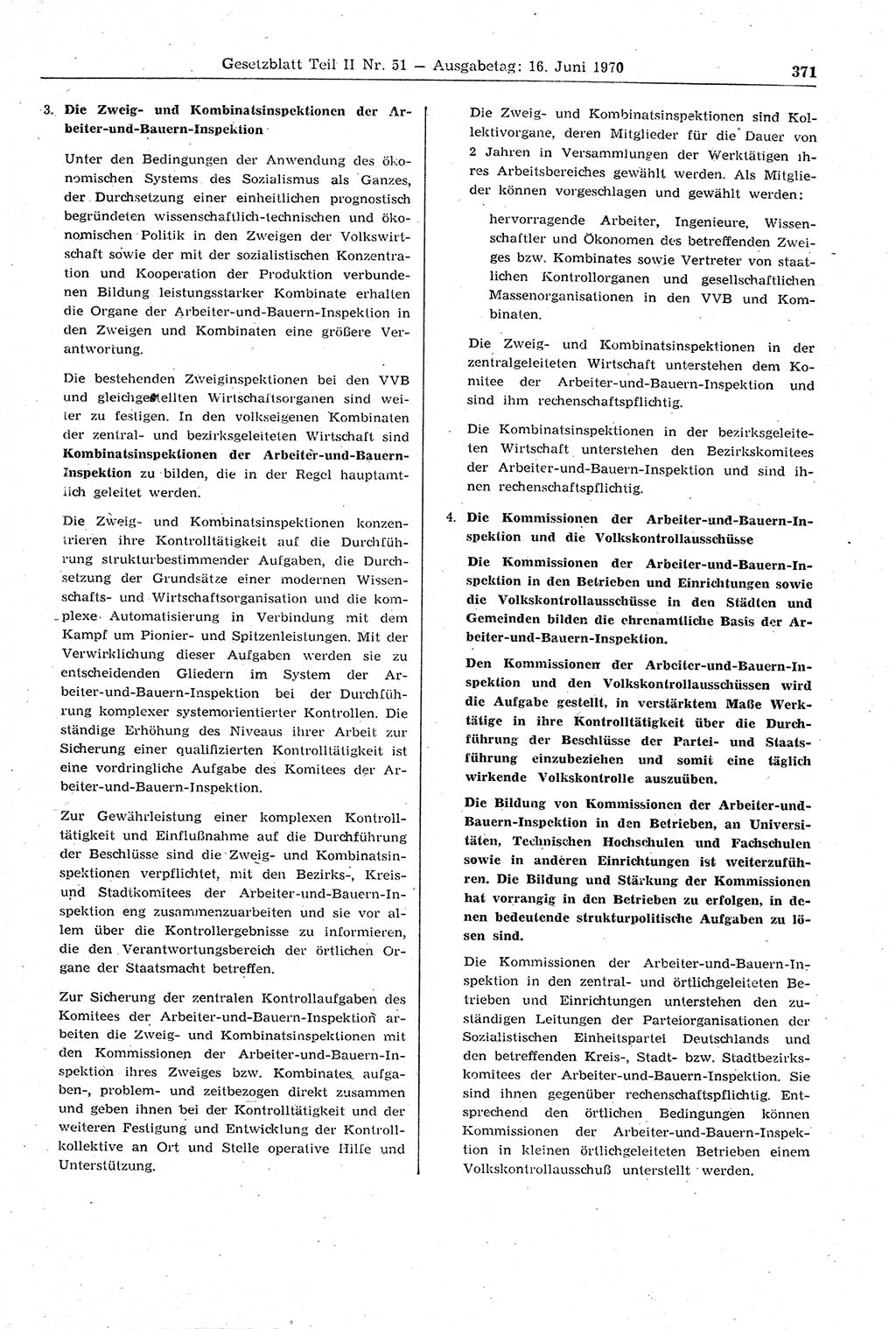 Gesetzblatt (GBl.) der Deutschen Demokratischen Republik (DDR) Teil ⅠⅠ 1970, Seite 371 (GBl. DDR ⅠⅠ 1970, S. 371)