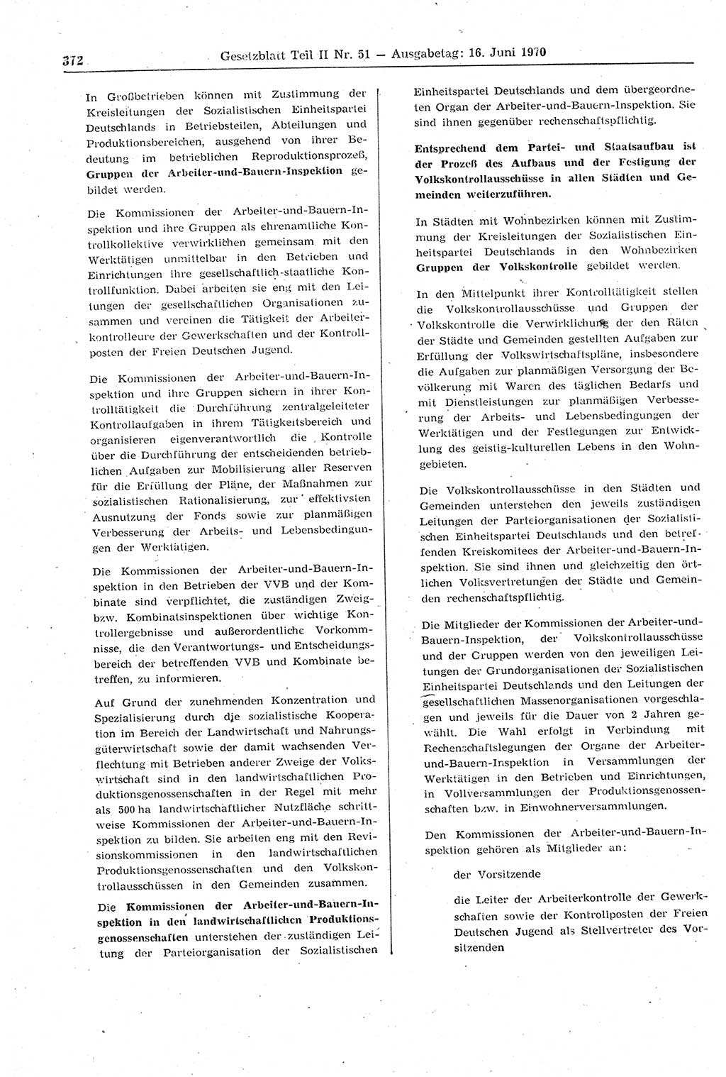 Gesetzblatt (GBl.) der Deutschen Demokratischen Republik (DDR) Teil ⅠⅠ 1970, Seite 372 (GBl. DDR ⅠⅠ 1970, S. 372)