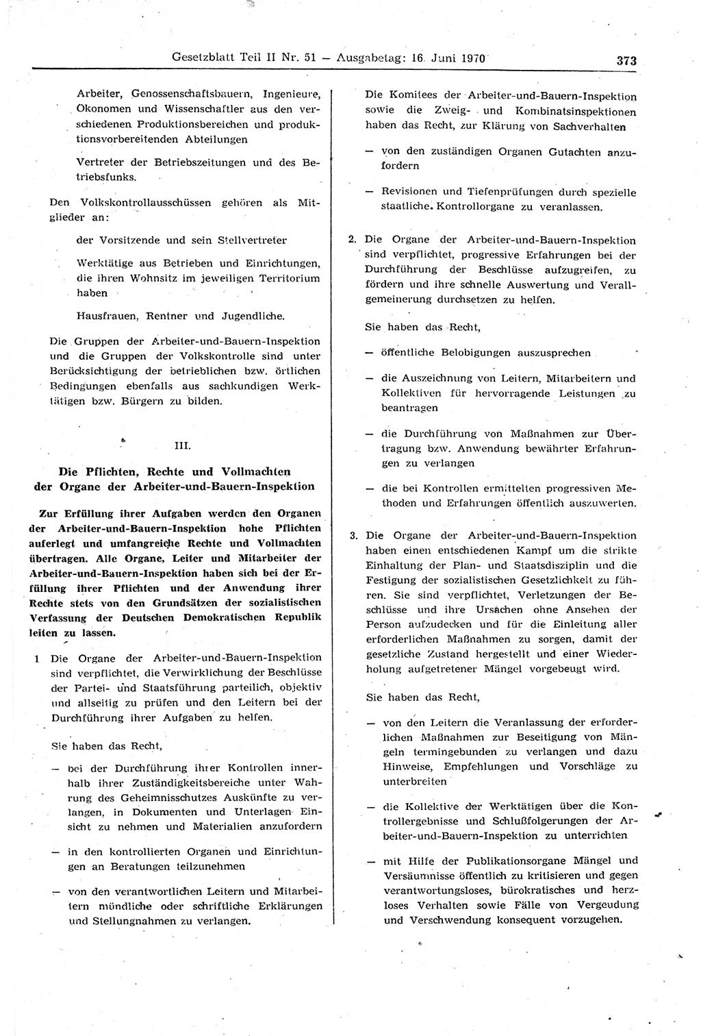 Gesetzblatt (GBl.) der Deutschen Demokratischen Republik (DDR) Teil ⅠⅠ 1970, Seite 373 (GBl. DDR ⅠⅠ 1970, S. 373)