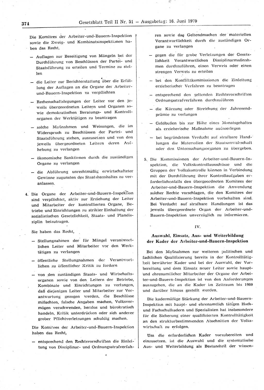 Gesetzblatt (GBl.) der Deutschen Demokratischen Republik (DDR) Teil ⅠⅠ 1970, Seite 374 (GBl. DDR ⅠⅠ 1970, S. 374)