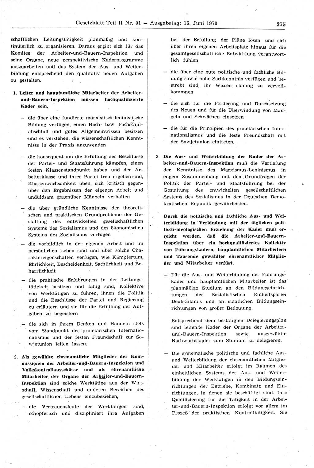 Gesetzblatt (GBl.) der Deutschen Demokratischen Republik (DDR) Teil ⅠⅠ 1970, Seite 375 (GBl. DDR ⅠⅠ 1970, S. 375)
