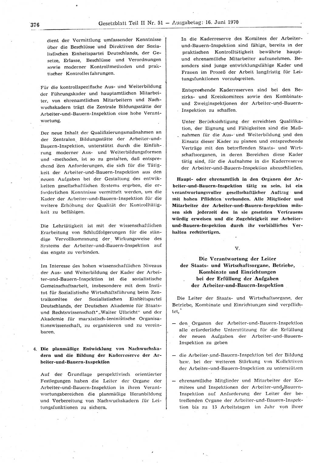 Gesetzblatt (GBl.) der Deutschen Demokratischen Republik (DDR) Teil ⅠⅠ 1970, Seite 376 (GBl. DDR ⅠⅠ 1970, S. 376)