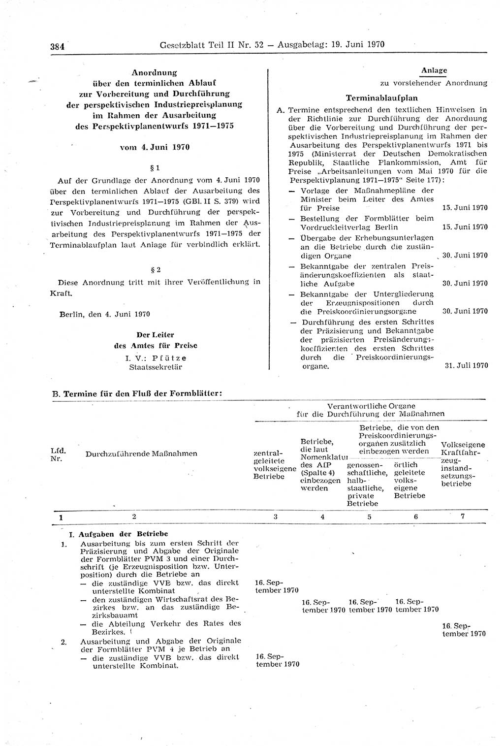 Gesetzblatt (GBl.) der Deutschen Demokratischen Republik (DDR) Teil ⅠⅠ 1970, Seite 384 (GBl. DDR ⅠⅠ 1970, S. 384)