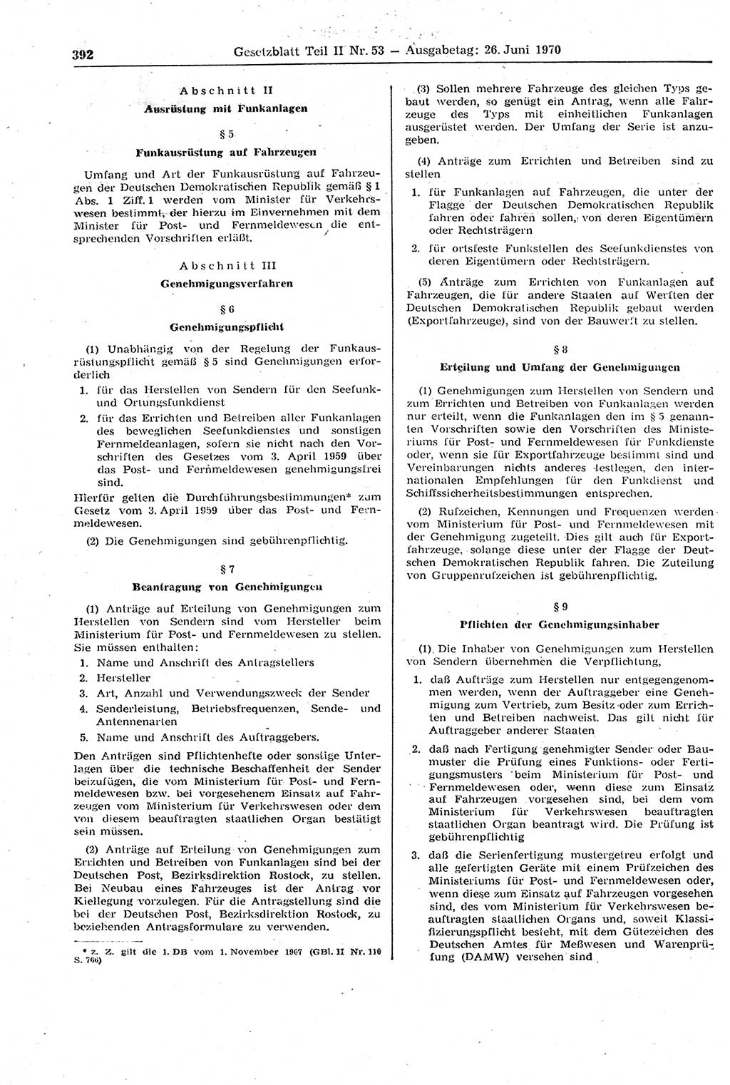Gesetzblatt (GBl.) der Deutschen Demokratischen Republik (DDR) Teil ⅠⅠ 1970, Seite 392 (GBl. DDR ⅠⅠ 1970, S. 392)