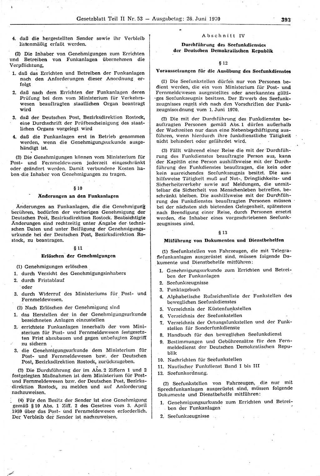 Gesetzblatt (GBl.) der Deutschen Demokratischen Republik (DDR) Teil ⅠⅠ 1970, Seite 393 (GBl. DDR ⅠⅠ 1970, S. 393)