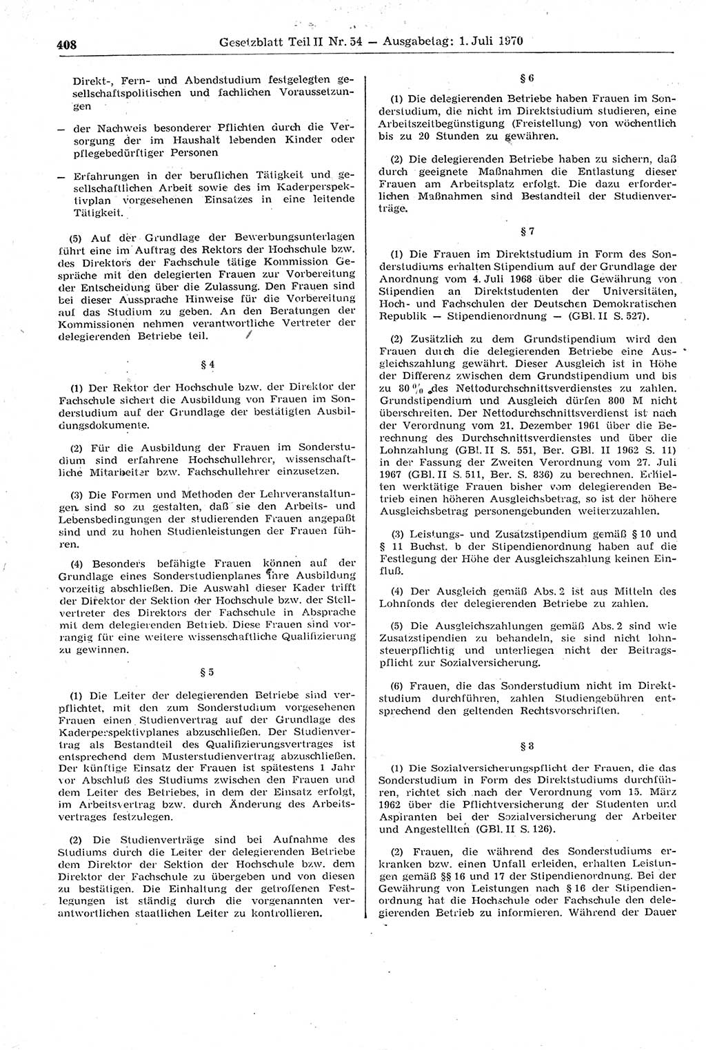 Gesetzblatt (GBl.) der Deutschen Demokratischen Republik (DDR) Teil ⅠⅠ 1970, Seite 408 (GBl. DDR ⅠⅠ 1970, S. 408)