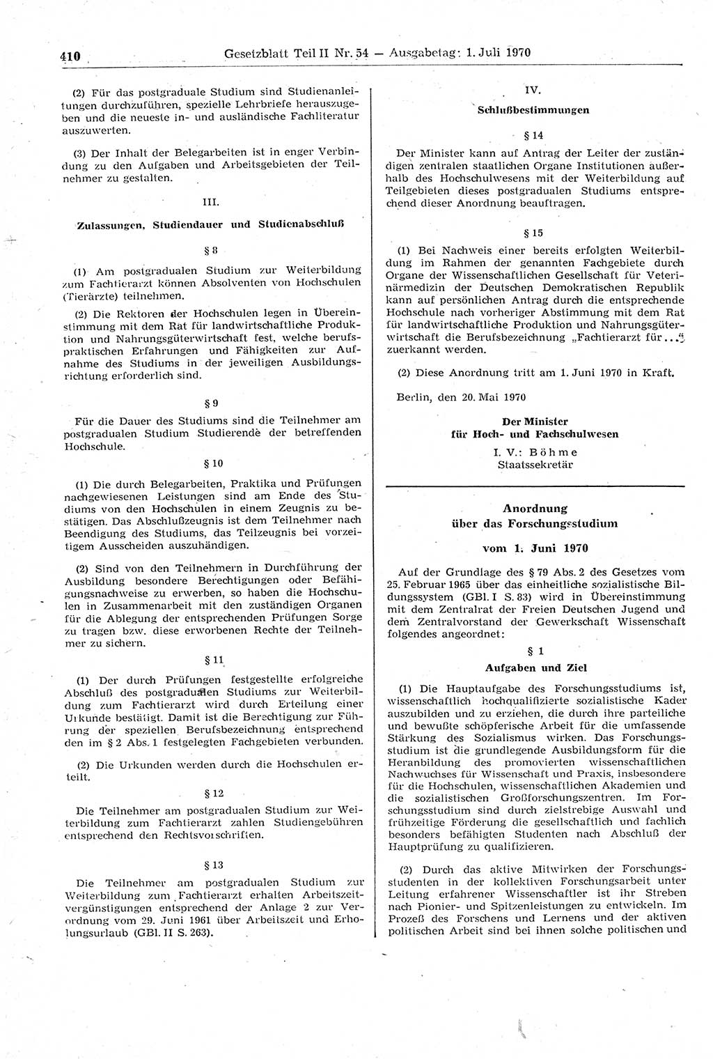 Gesetzblatt (GBl.) der Deutschen Demokratischen Republik (DDR) Teil ⅠⅠ 1970, Seite 410 (GBl. DDR ⅠⅠ 1970, S. 410)