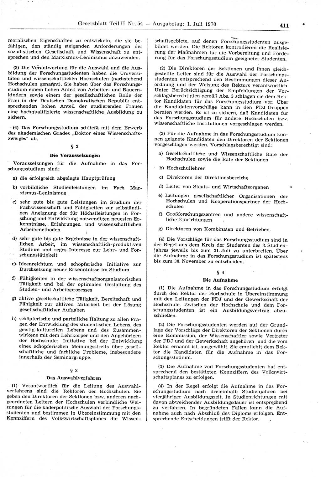 Gesetzblatt (GBl.) der Deutschen Demokratischen Republik (DDR) Teil ⅠⅠ 1970, Seite 411 (GBl. DDR ⅠⅠ 1970, S. 411)