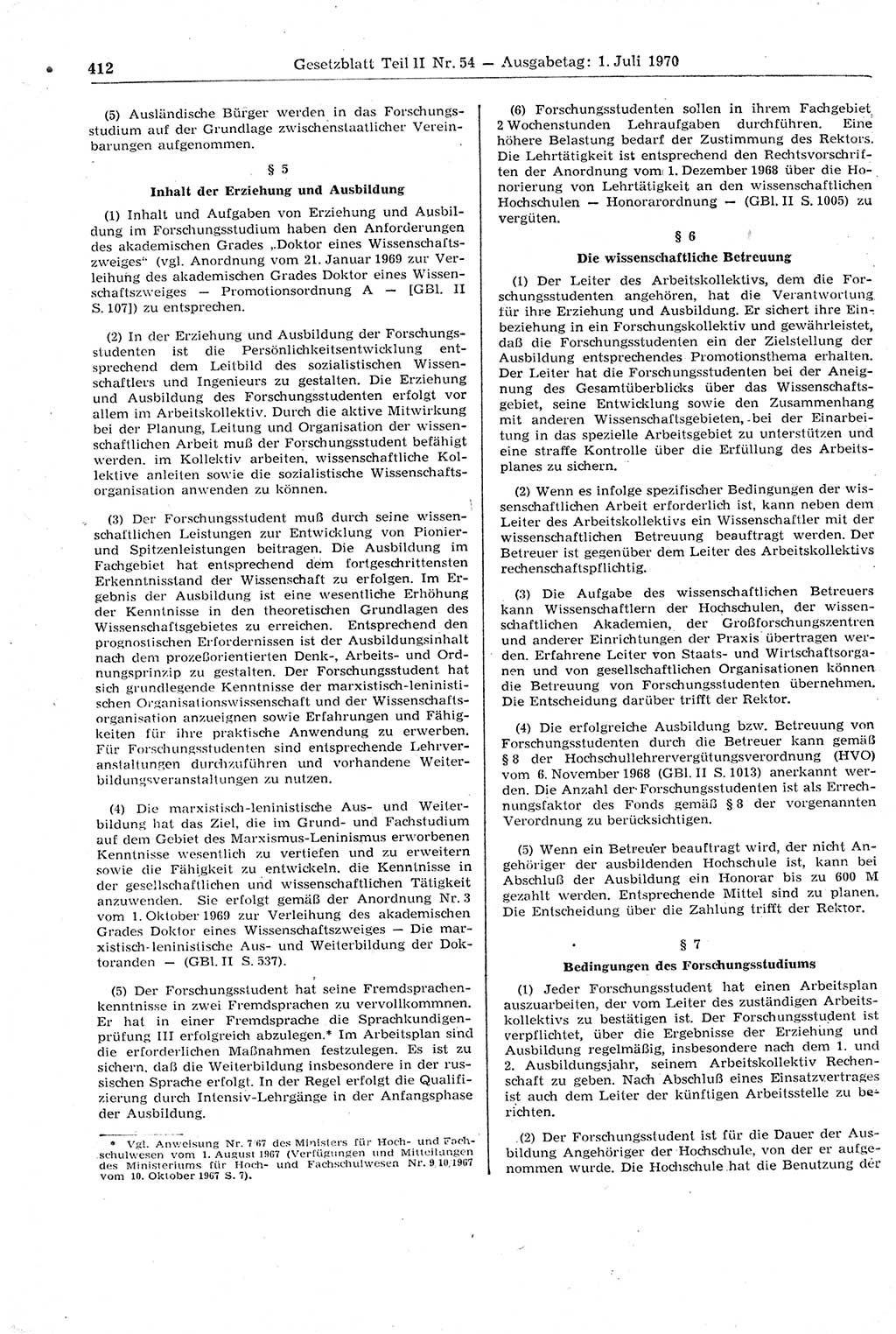 Gesetzblatt (GBl.) der Deutschen Demokratischen Republik (DDR) Teil ⅠⅠ 1970, Seite 412 (GBl. DDR ⅠⅠ 1970, S. 412)