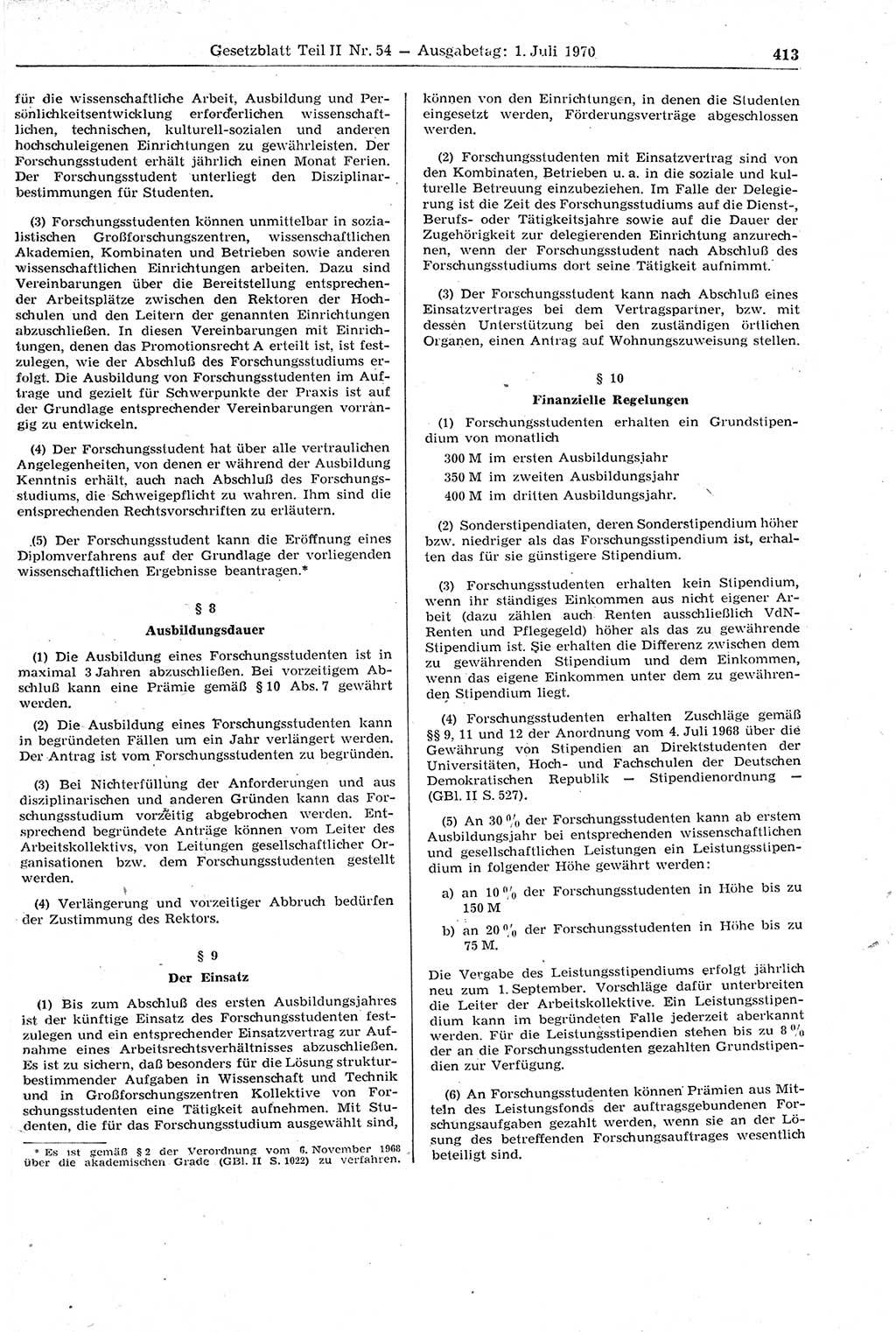 Gesetzblatt (GBl.) der Deutschen Demokratischen Republik (DDR) Teil ⅠⅠ 1970, Seite 413 (GBl. DDR ⅠⅠ 1970, S. 413)