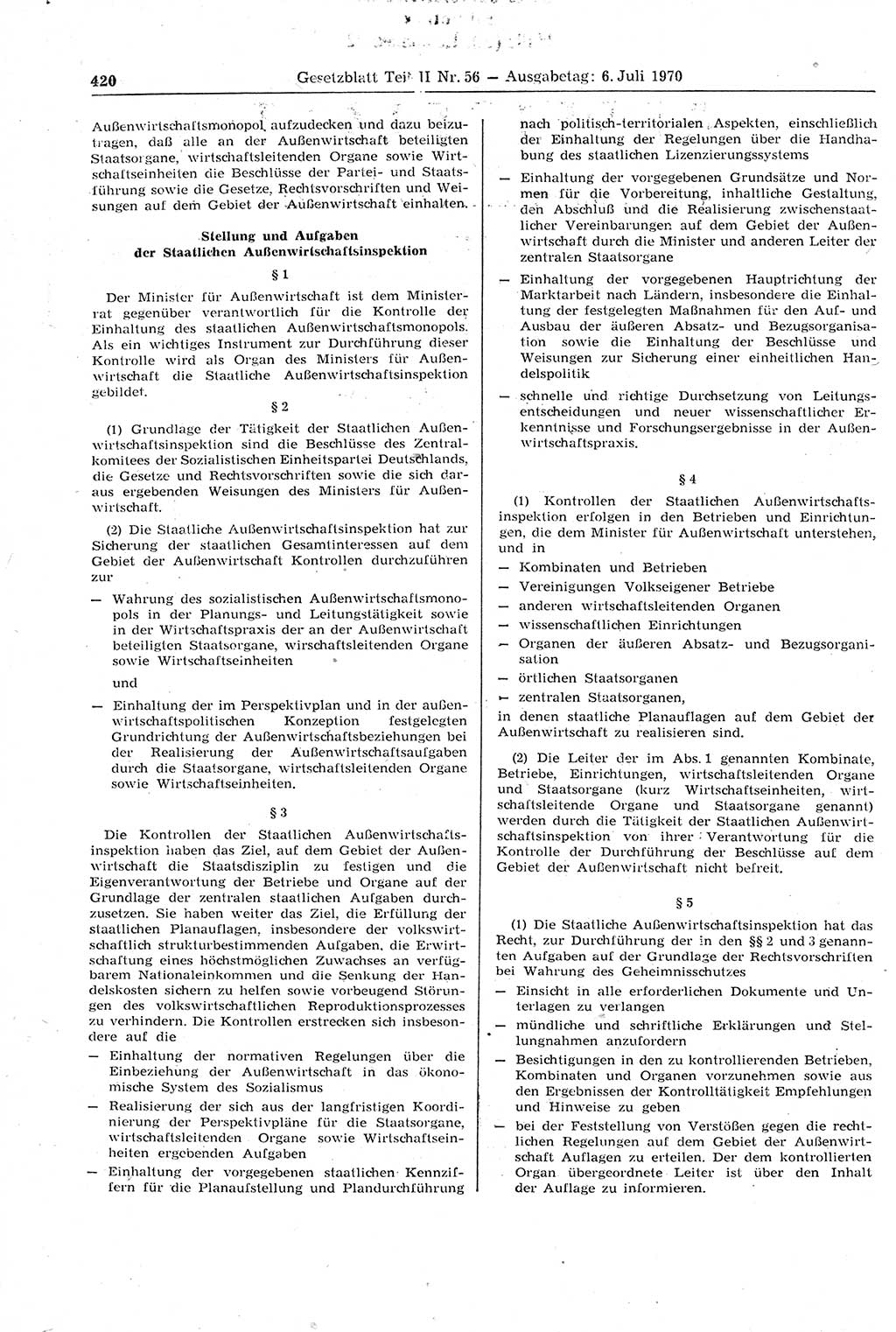 Gesetzblatt (GBl.) der Deutschen Demokratischen Republik (DDR) Teil ⅠⅠ 1970, Seite 420 (GBl. DDR ⅠⅠ 1970, S. 420)