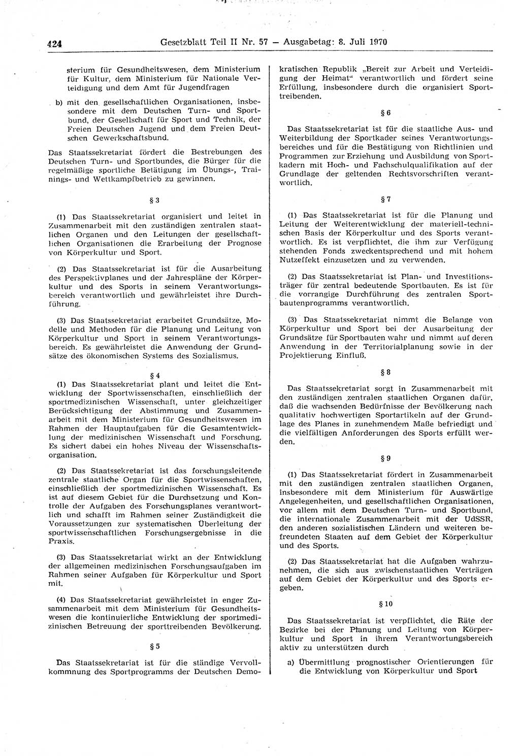 Gesetzblatt (GBl.) der Deutschen Demokratischen Republik (DDR) Teil ⅠⅠ 1970, Seite 424 (GBl. DDR ⅠⅠ 1970, S. 424)