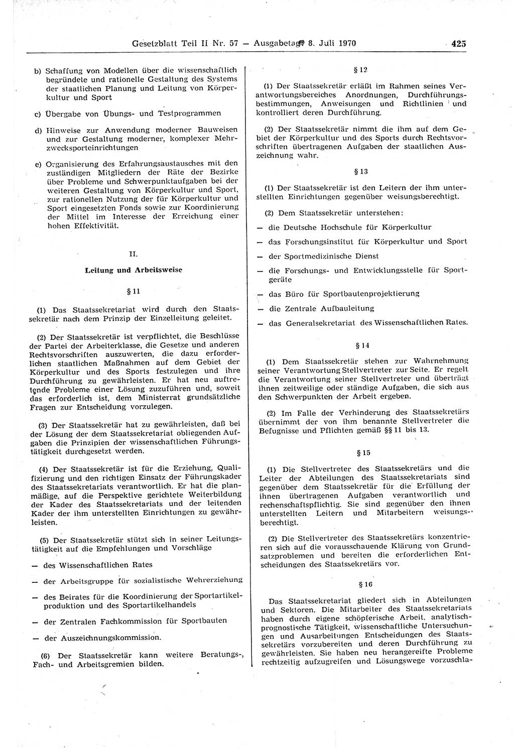 Gesetzblatt (GBl.) der Deutschen Demokratischen Republik (DDR) Teil ⅠⅠ 1970, Seite 425 (GBl. DDR ⅠⅠ 1970, S. 425)