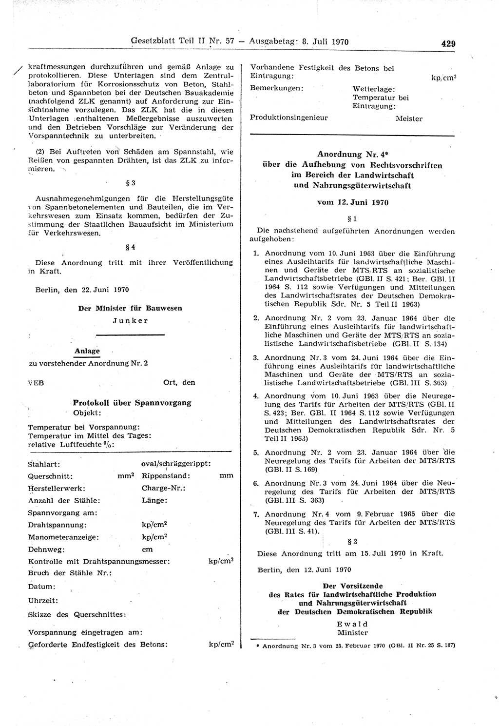 Gesetzblatt (GBl.) der Deutschen Demokratischen Republik (DDR) Teil ⅠⅠ 1970, Seite 429 (GBl. DDR ⅠⅠ 1970, S. 429)