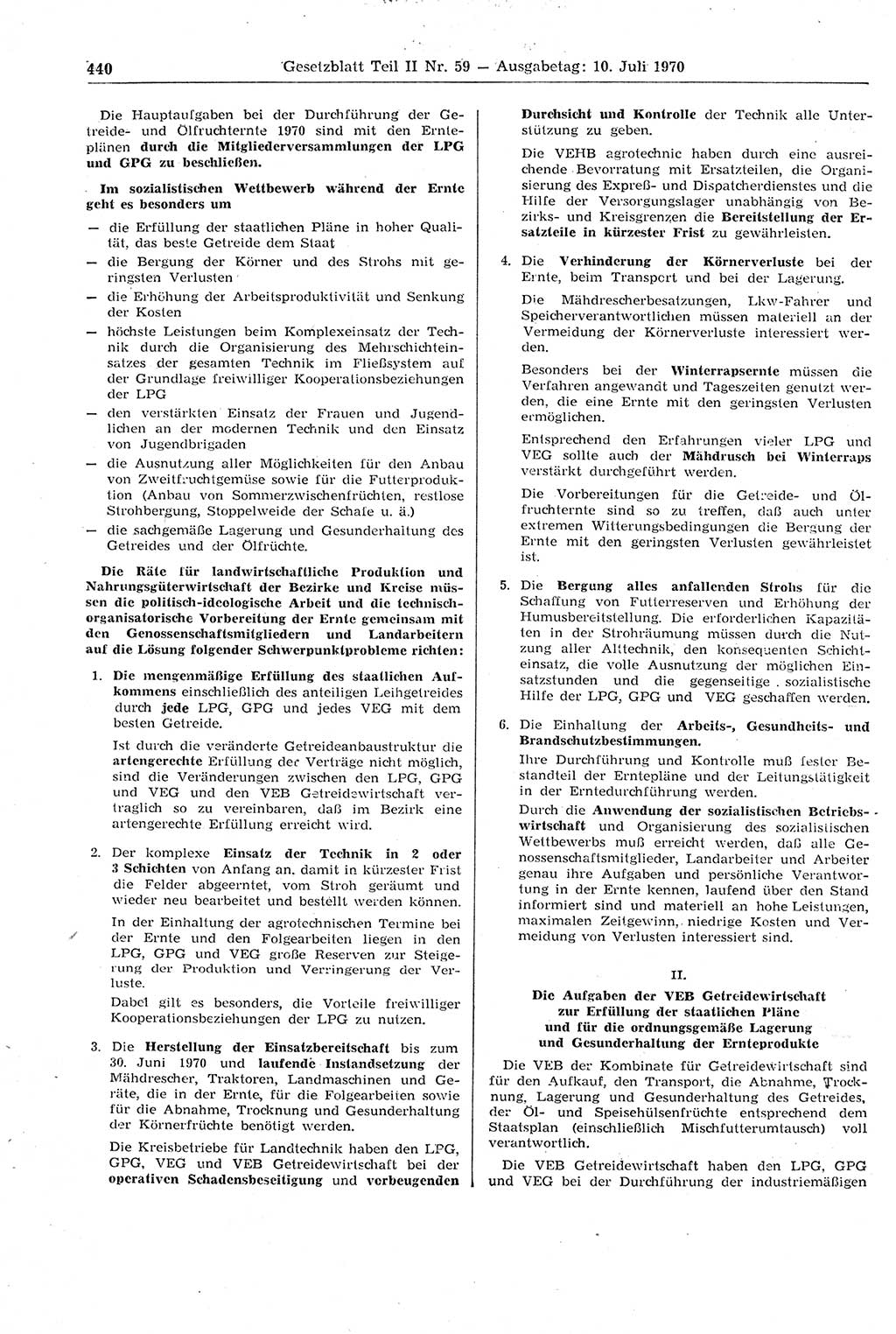 Gesetzblatt (GBl.) der Deutschen Demokratischen Republik (DDR) Teil ⅠⅠ 1970, Seite 440 (GBl. DDR ⅠⅠ 1970, S. 440)