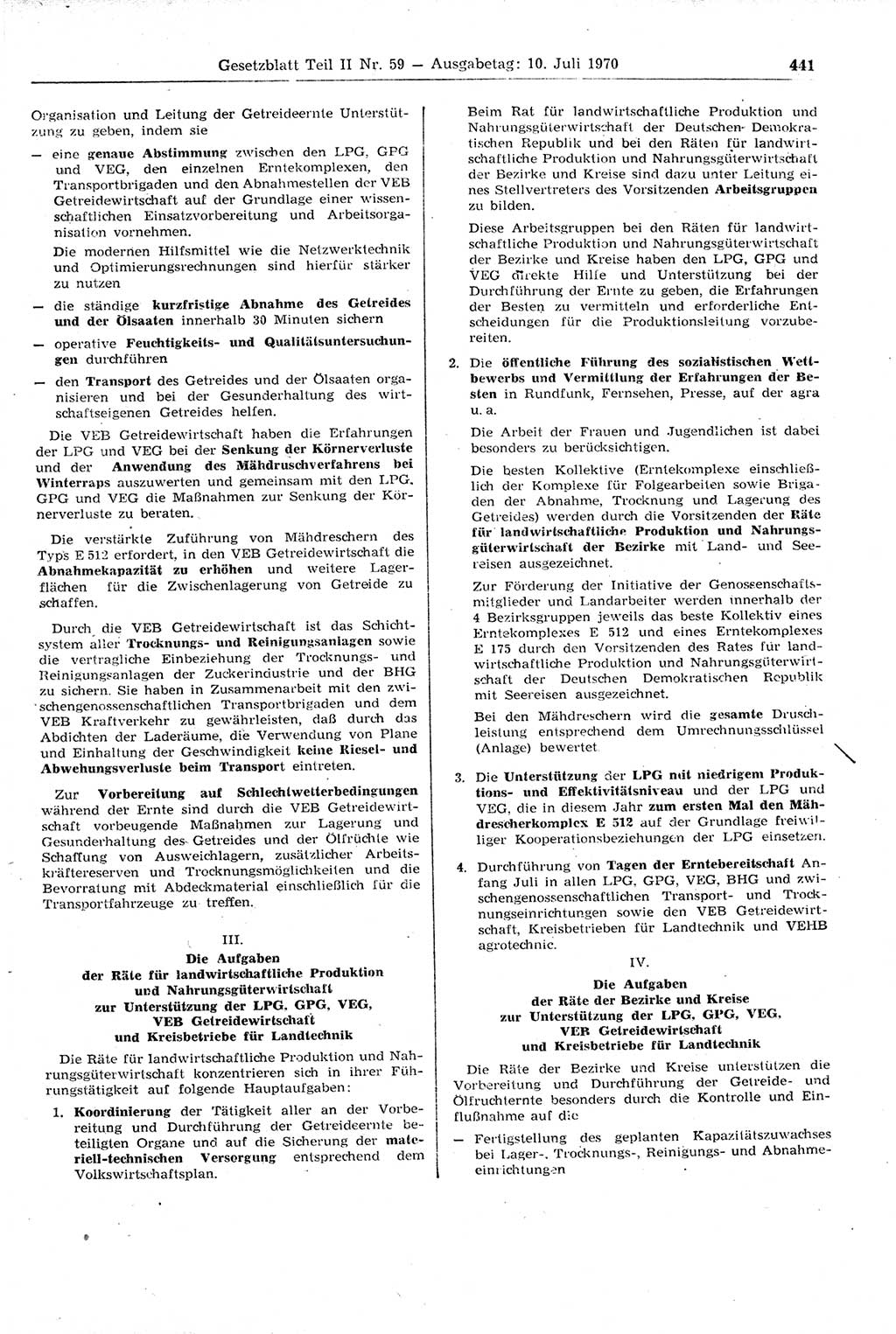 Gesetzblatt (GBl.) der Deutschen Demokratischen Republik (DDR) Teil ⅠⅠ 1970, Seite 441 (GBl. DDR ⅠⅠ 1970, S. 441)