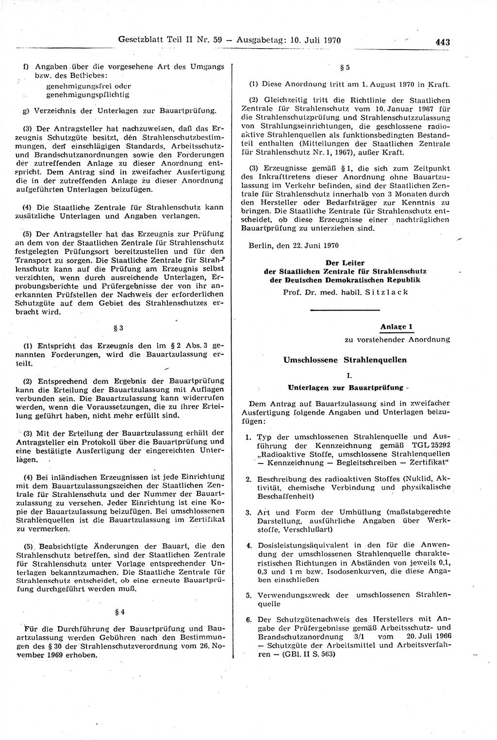 Gesetzblatt (GBl.) der Deutschen Demokratischen Republik (DDR) Teil ⅠⅠ 1970, Seite 443 (GBl. DDR ⅠⅠ 1970, S. 443)