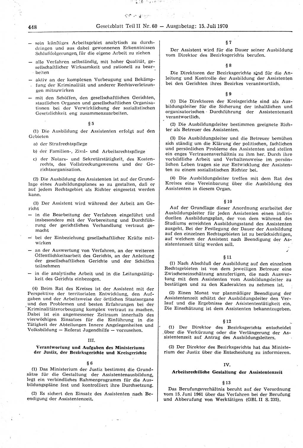 Gesetzblatt (GBl.) der Deutschen Demokratischen Republik (DDR) Teil ⅠⅠ 1970, Seite 448 (GBl. DDR ⅠⅠ 1970, S. 448)
