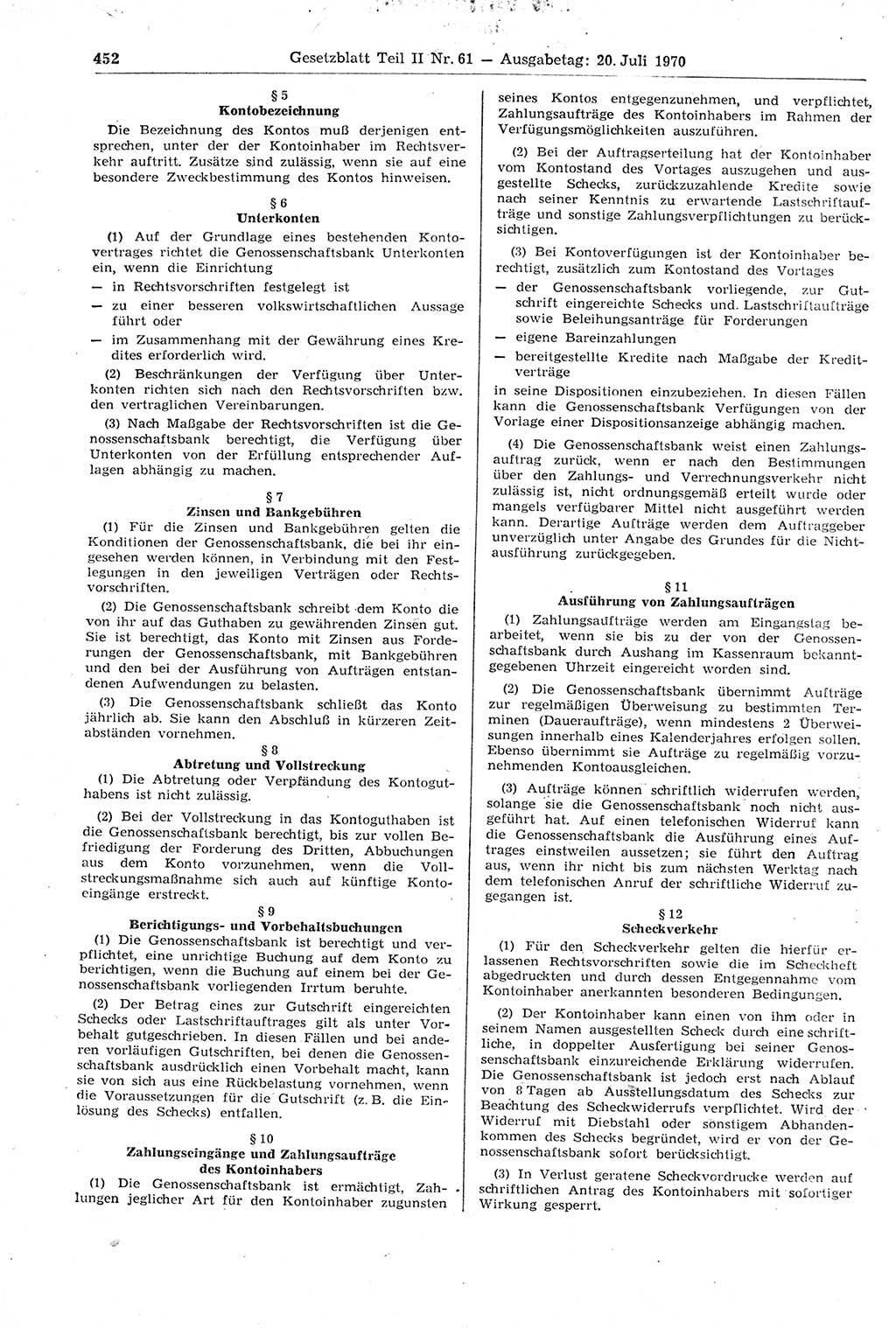 Gesetzblatt (GBl.) der Deutschen Demokratischen Republik (DDR) Teil ⅠⅠ 1970, Seite 452 (GBl. DDR ⅠⅠ 1970, S. 452)