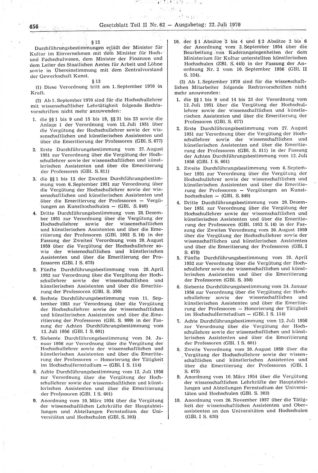 Gesetzblatt (GBl.) der Deutschen Demokratischen Republik (DDR) Teil ⅠⅠ 1970, Seite 456 (GBl. DDR ⅠⅠ 1970, S. 456)