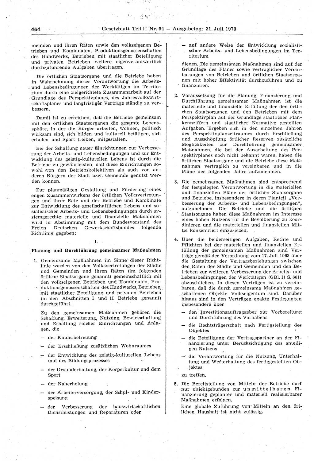Gesetzblatt (GBl.) der Deutschen Demokratischen Republik (DDR) Teil ⅠⅠ 1970, Seite 464 (GBl. DDR ⅠⅠ 1970, S. 464)
