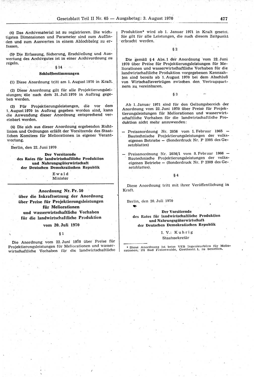 Gesetzblatt (GBl.) der Deutschen Demokratischen Republik (DDR) Teil ⅠⅠ 1970, Seite 477 (GBl. DDR ⅠⅠ 1970, S. 477)