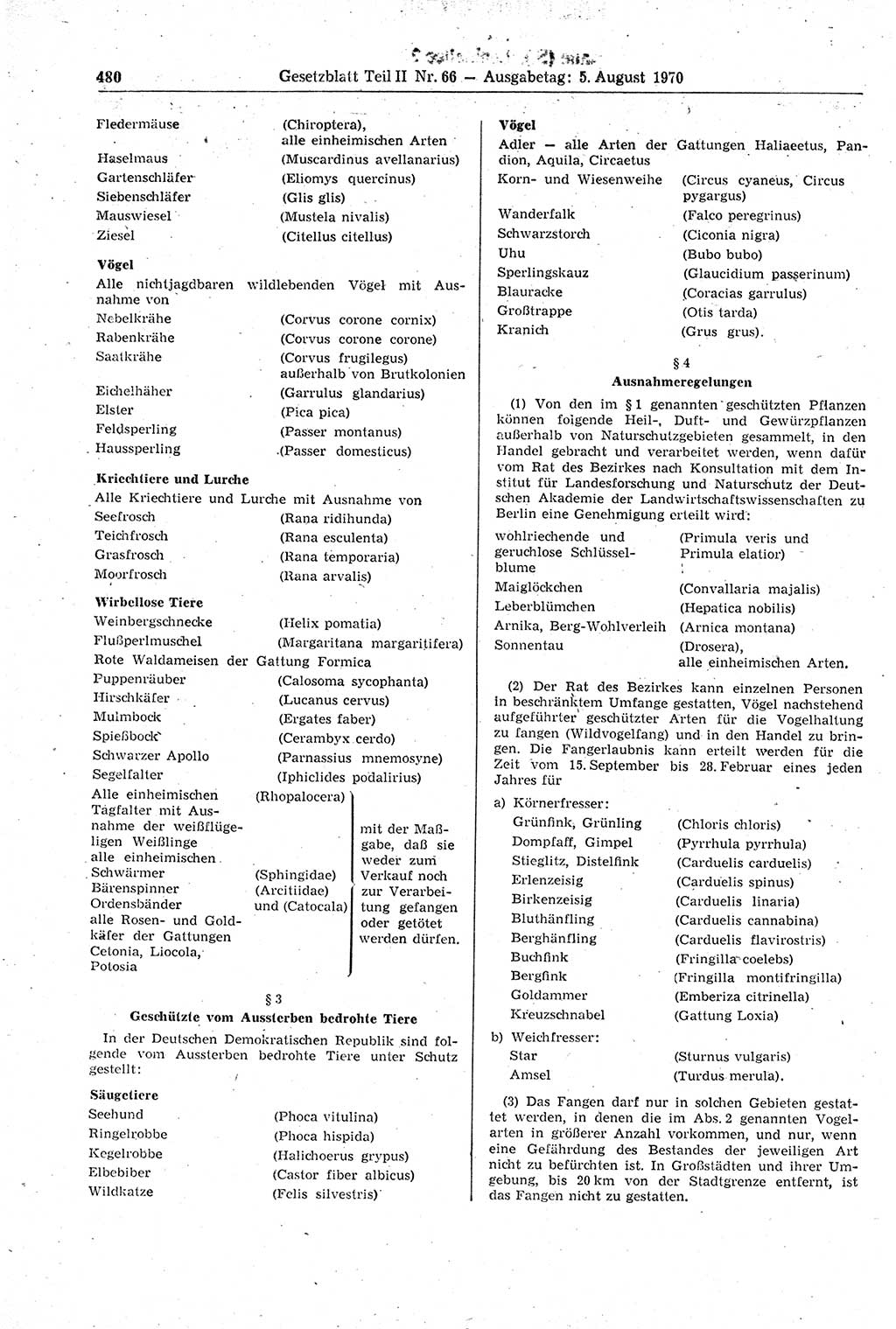 Gesetzblatt (GBl.) der Deutschen Demokratischen Republik (DDR) Teil ⅠⅠ 1970, Seite 480 (GBl. DDR ⅠⅠ 1970, S. 480)