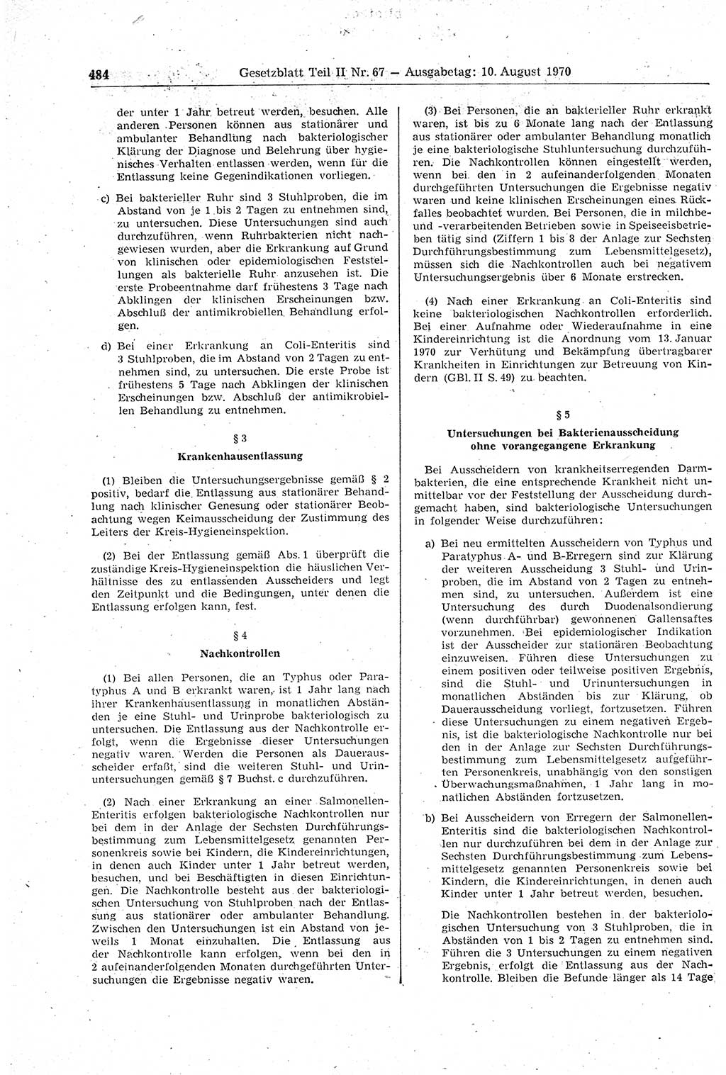 Gesetzblatt (GBl.) der Deutschen Demokratischen Republik (DDR) Teil ⅠⅠ 1970, Seite 484 (GBl. DDR ⅠⅠ 1970, S. 484)